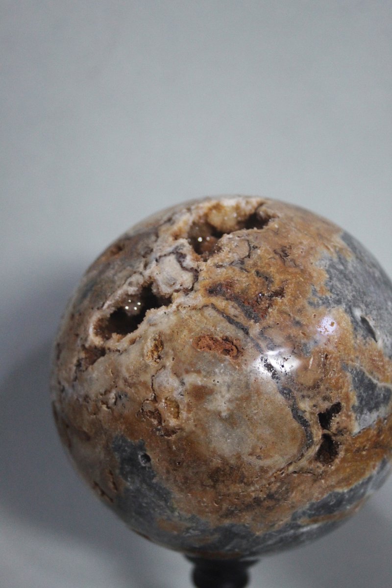 Paire de sphères en quartz, agate et améthyste sur socles personnalisés-photo-1