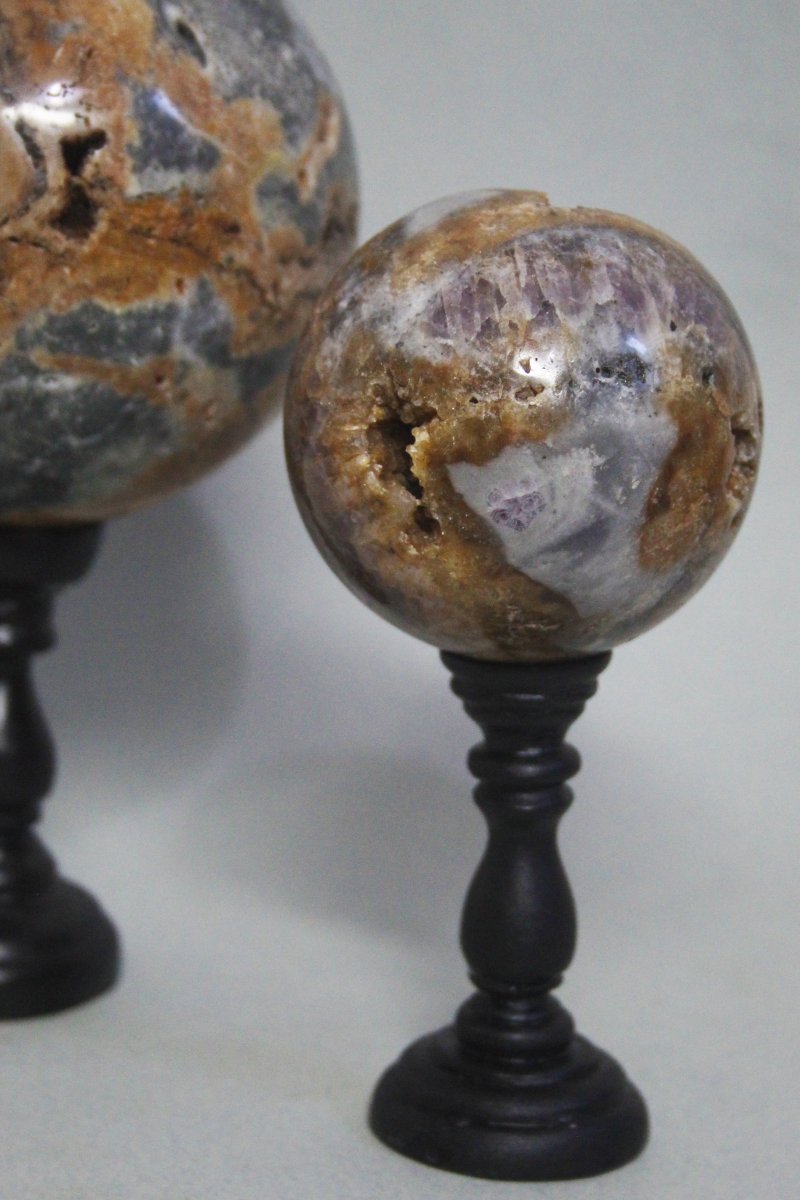 Paire de sphères en quartz, agate et améthyste sur socles personnalisés-photo-2