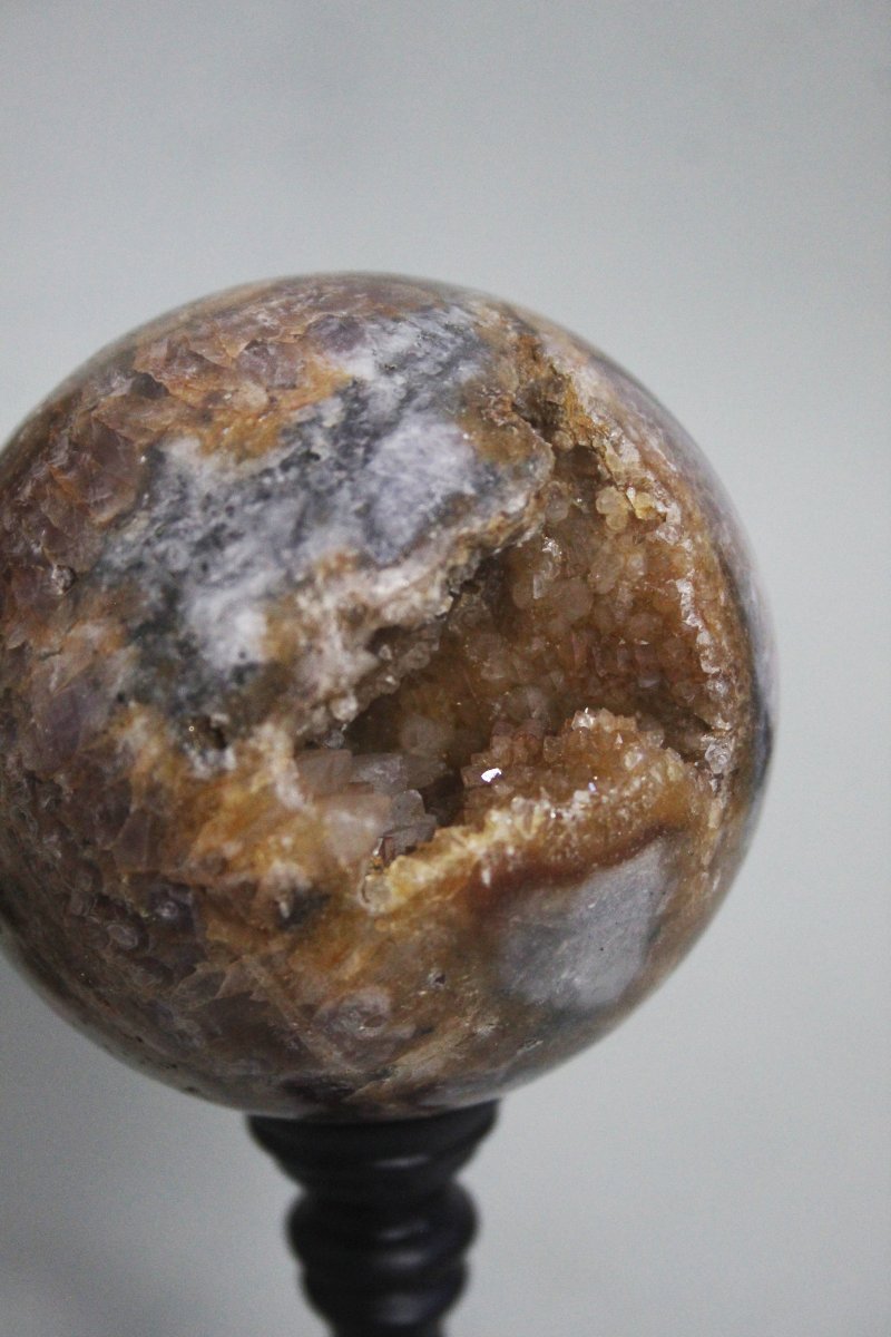Paire de sphères en quartz, agate et améthyste sur socles personnalisés-photo-4