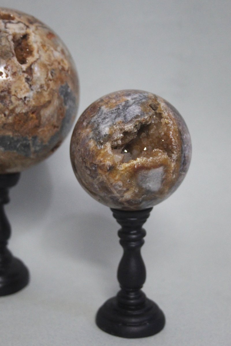Paire de sphères en quartz, agate et améthyste sur socles personnalisés-photo-6