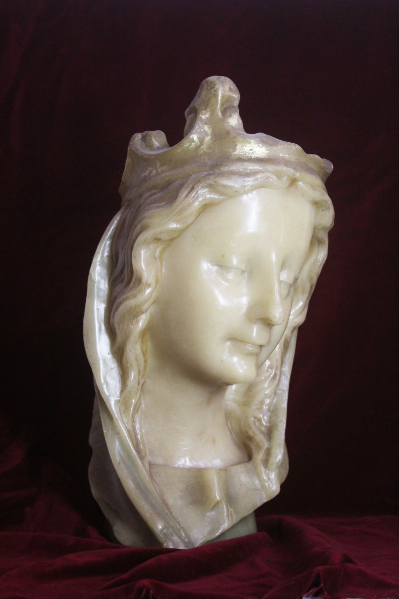 Bust Of The Crowned Virgin Mary In Beeswax – France, Early 19th Century-photo-4