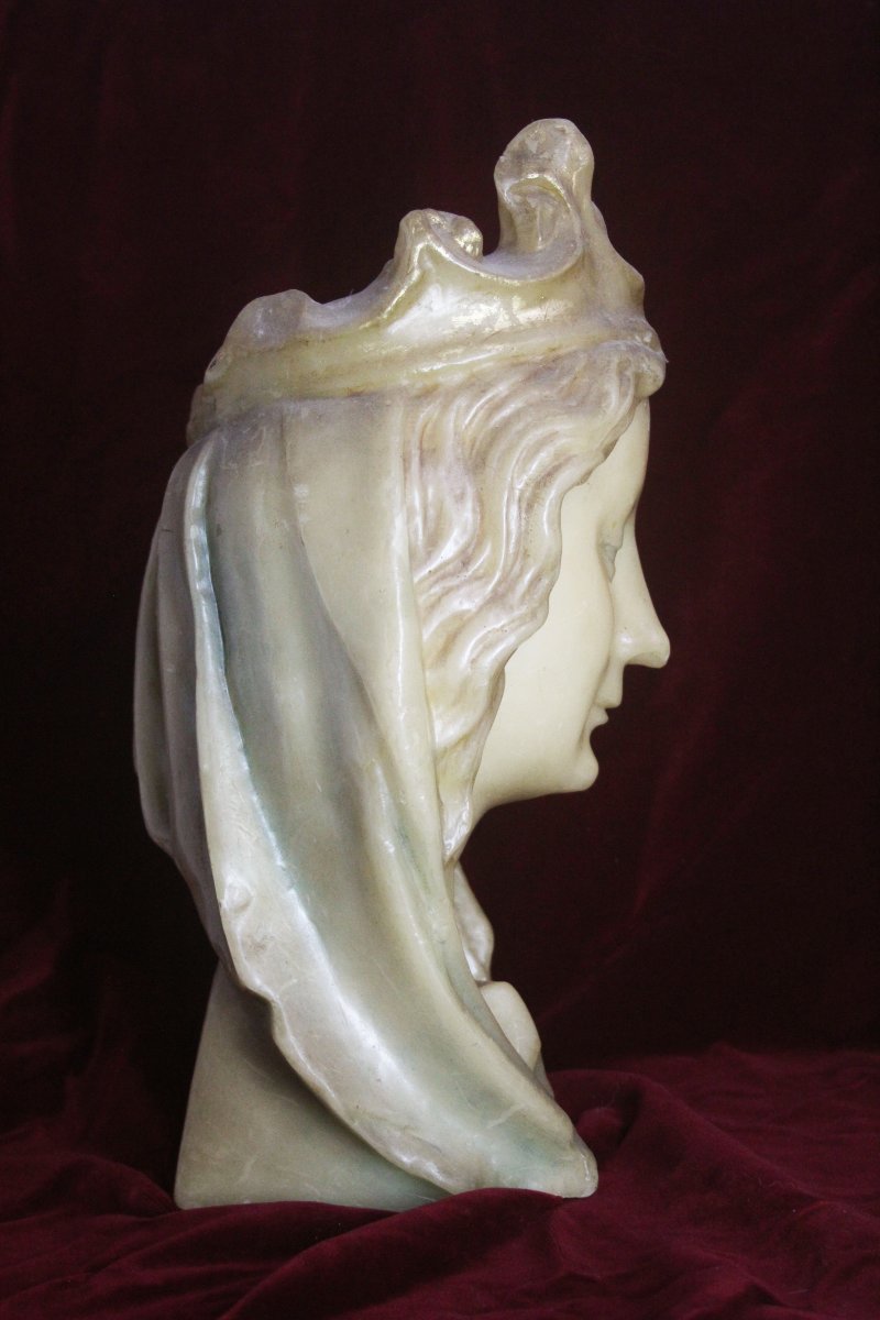 Bust Of The Crowned Virgin Mary In Beeswax – France, Early 19th Century-photo-2