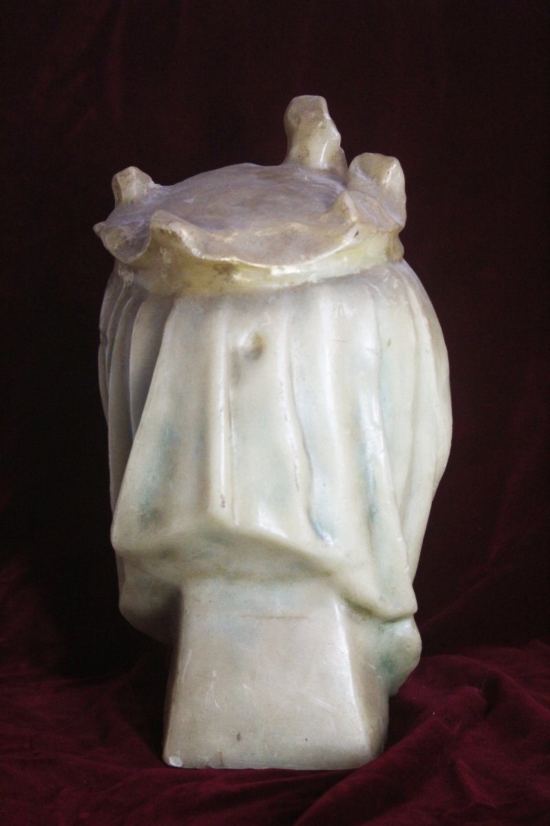 Bust Of The Crowned Virgin Mary In Beeswax – France, Early 19th Century-photo-5