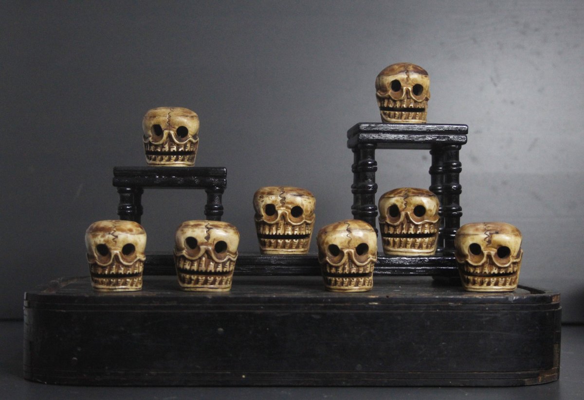 Set Of 8 Tibetan Ritual Skulls Carved From Bone-photo-2