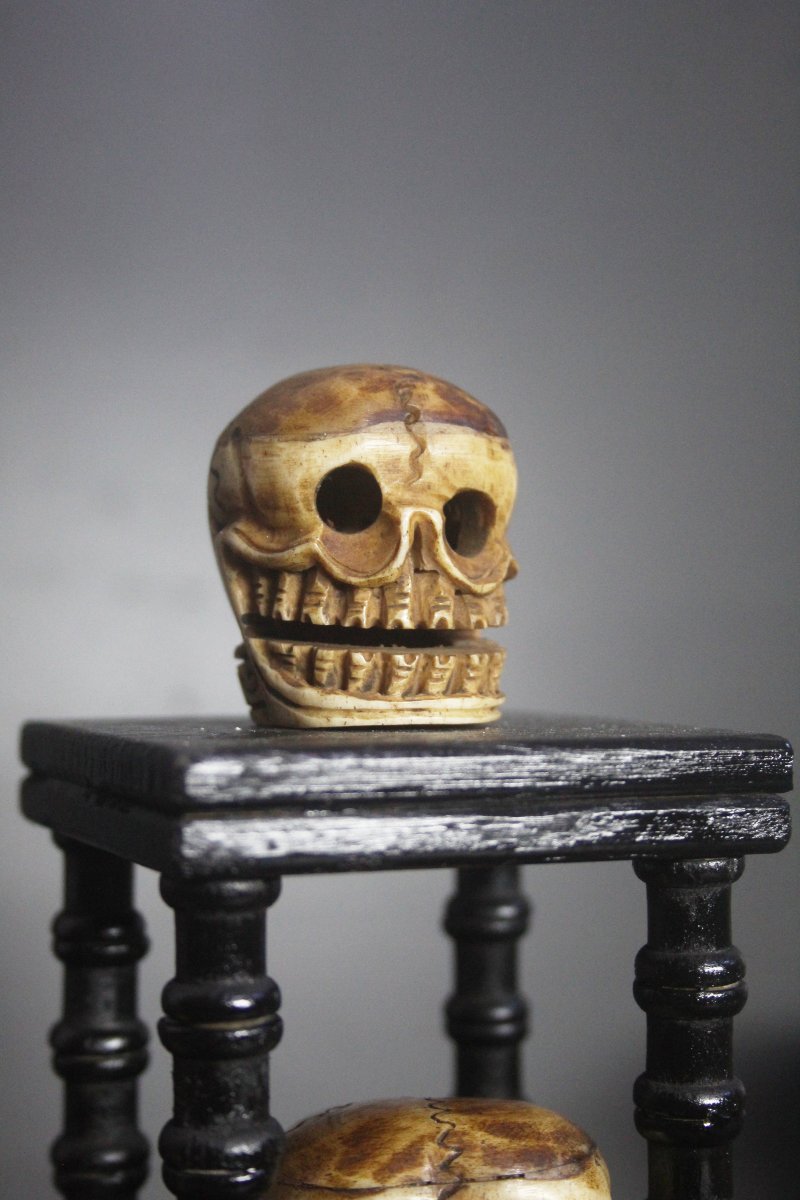 Set Of 8 Tibetan Ritual Skulls Carved From Bone-photo-3