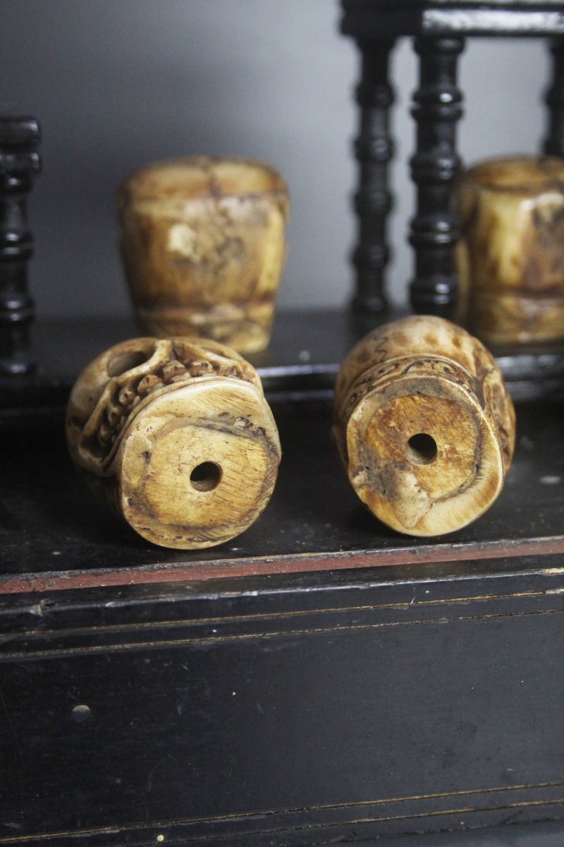 Set Of 8 Tibetan Ritual Skulls Carved From Bone-photo-1