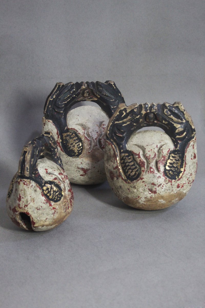Set Of 4 Antique Mokugyo, Japan-photo-3