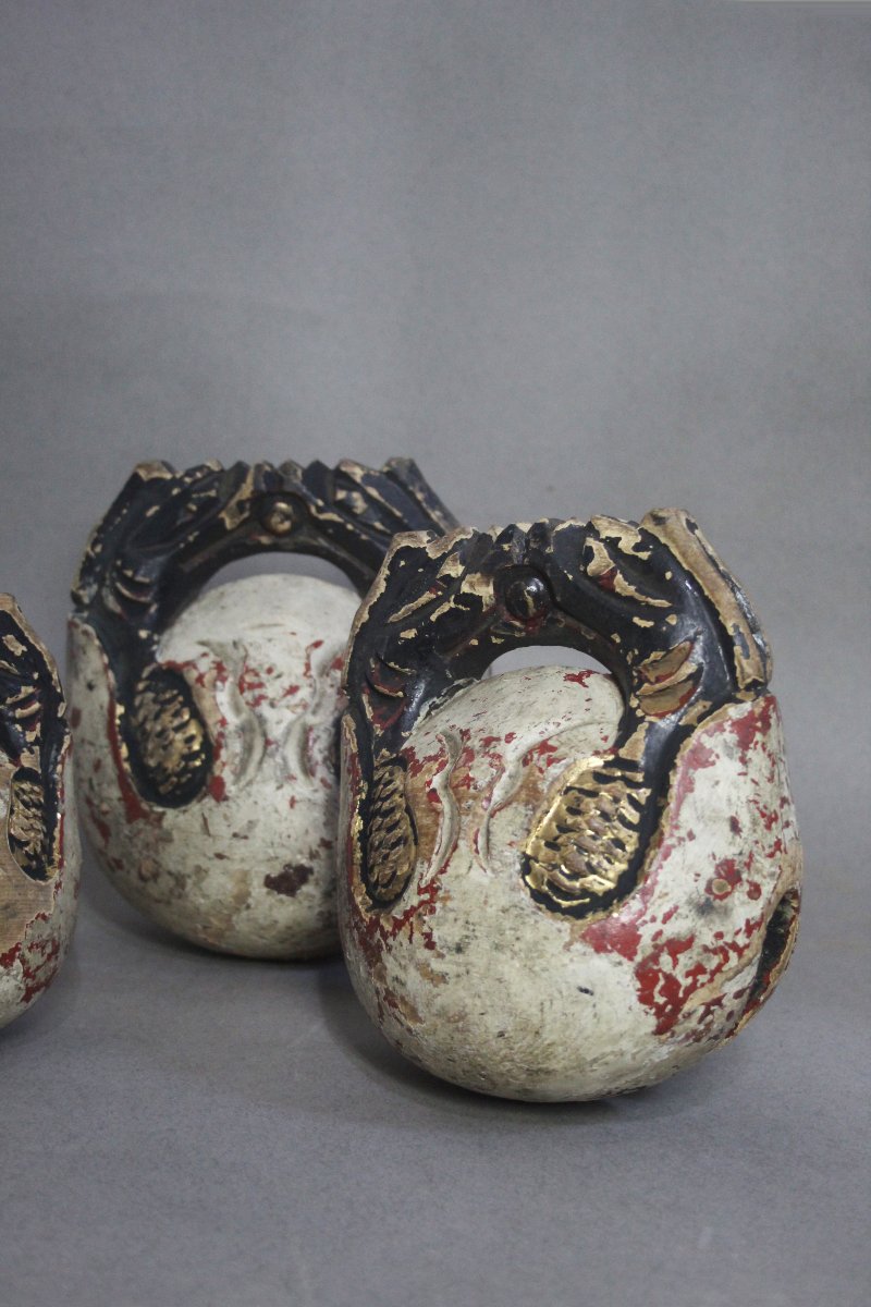 Set Of 4 Antique Mokugyo, Japan-photo-5