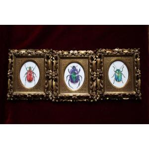 Three Watercolor Miniatures In Antique Gilt Frames