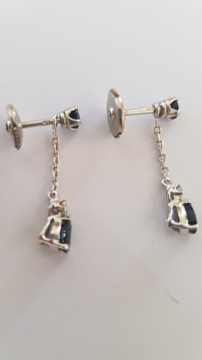 Pendants d'Oreilles Or- Saphirs- Diamants-photo-2