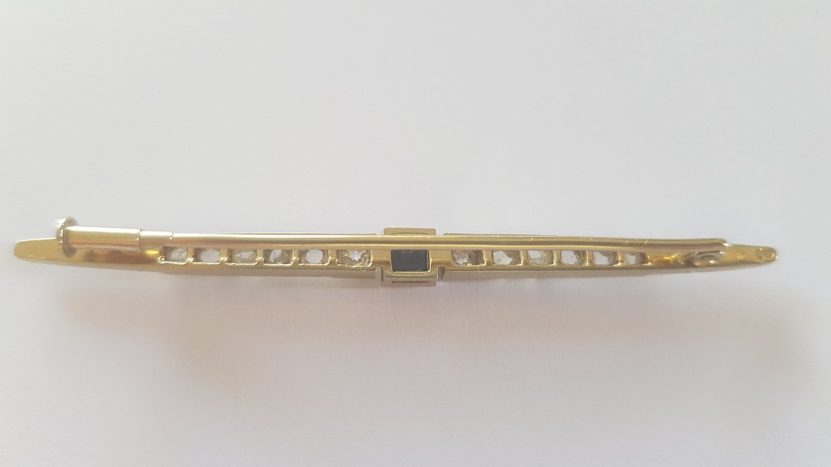 Barrette Brooch Gold-platinium-sapphire- Diamands Art Deco-photo-2