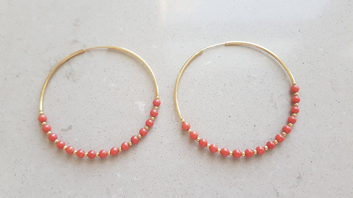 Pair Of Gold And Coral Hoop Earrings