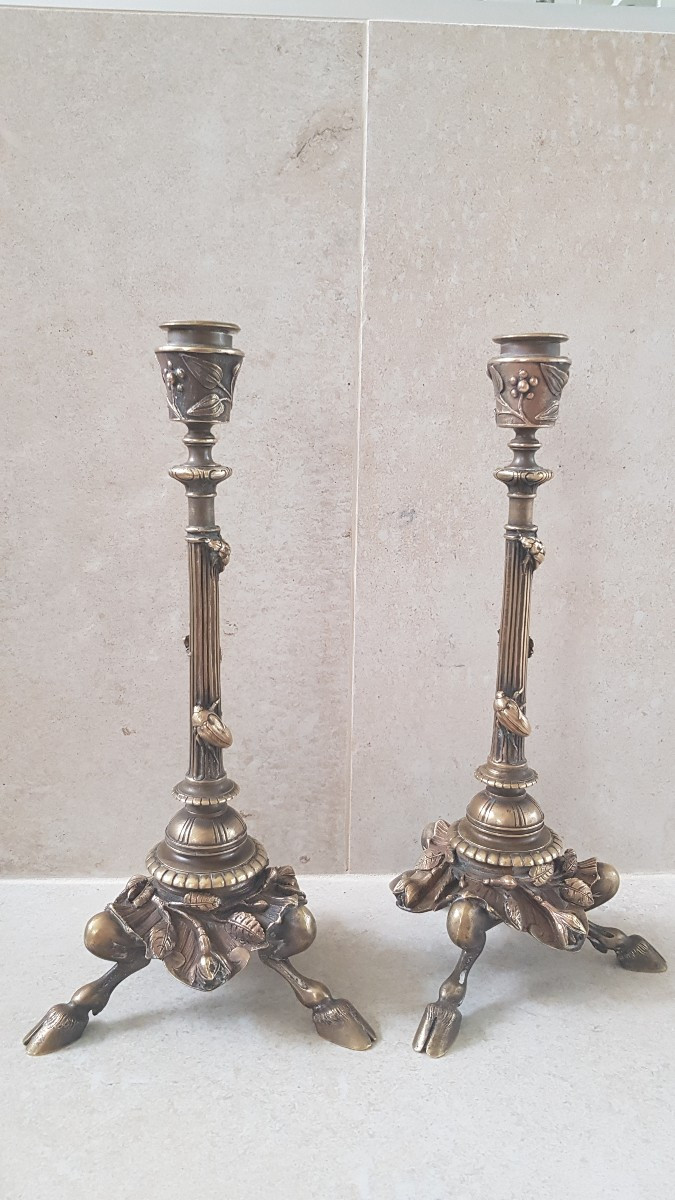 Pair Of Art Nouveau Bronze Candlesticks