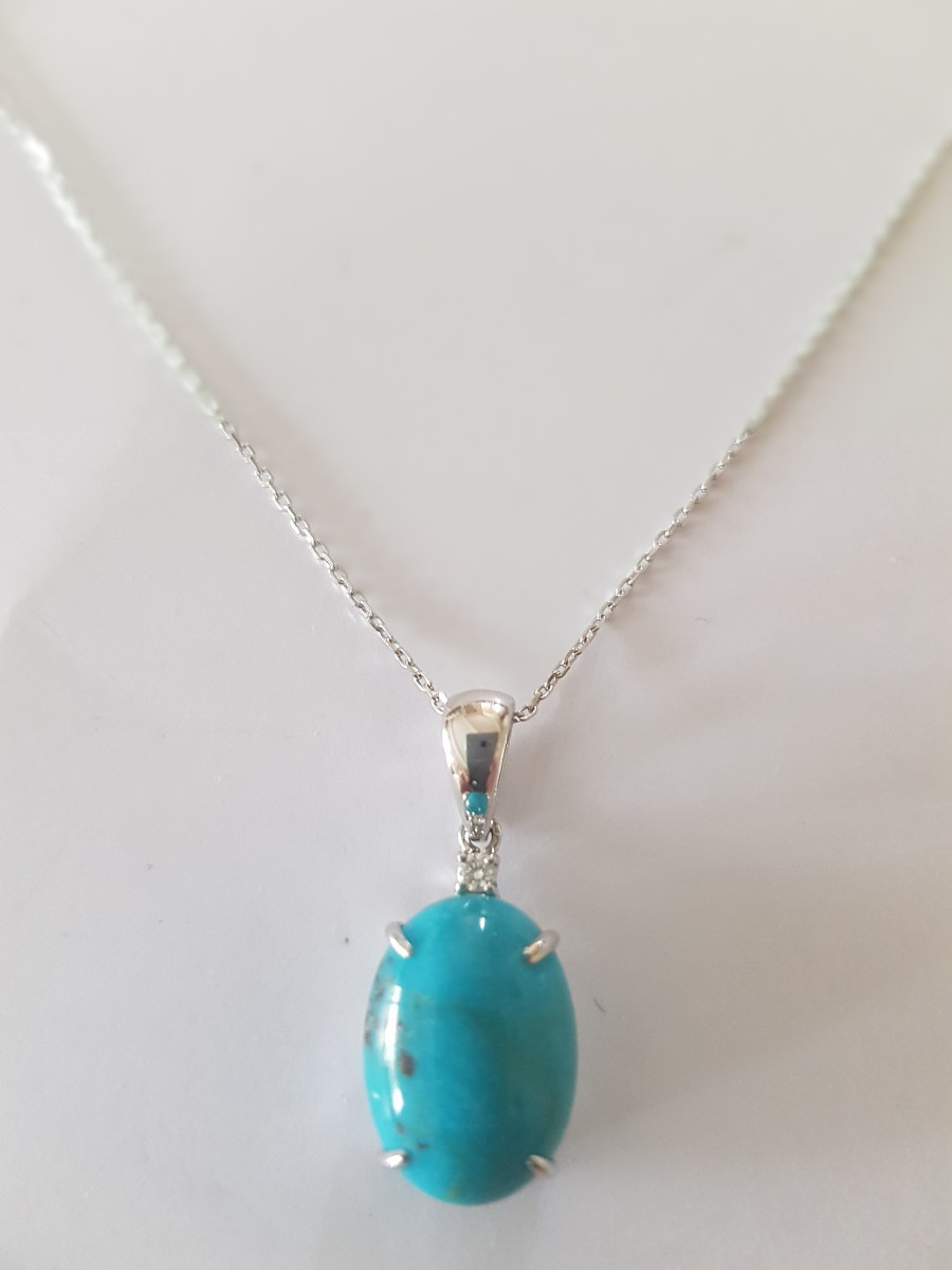 Pendentif or - turquoise- diamant- chaîne-photo-2