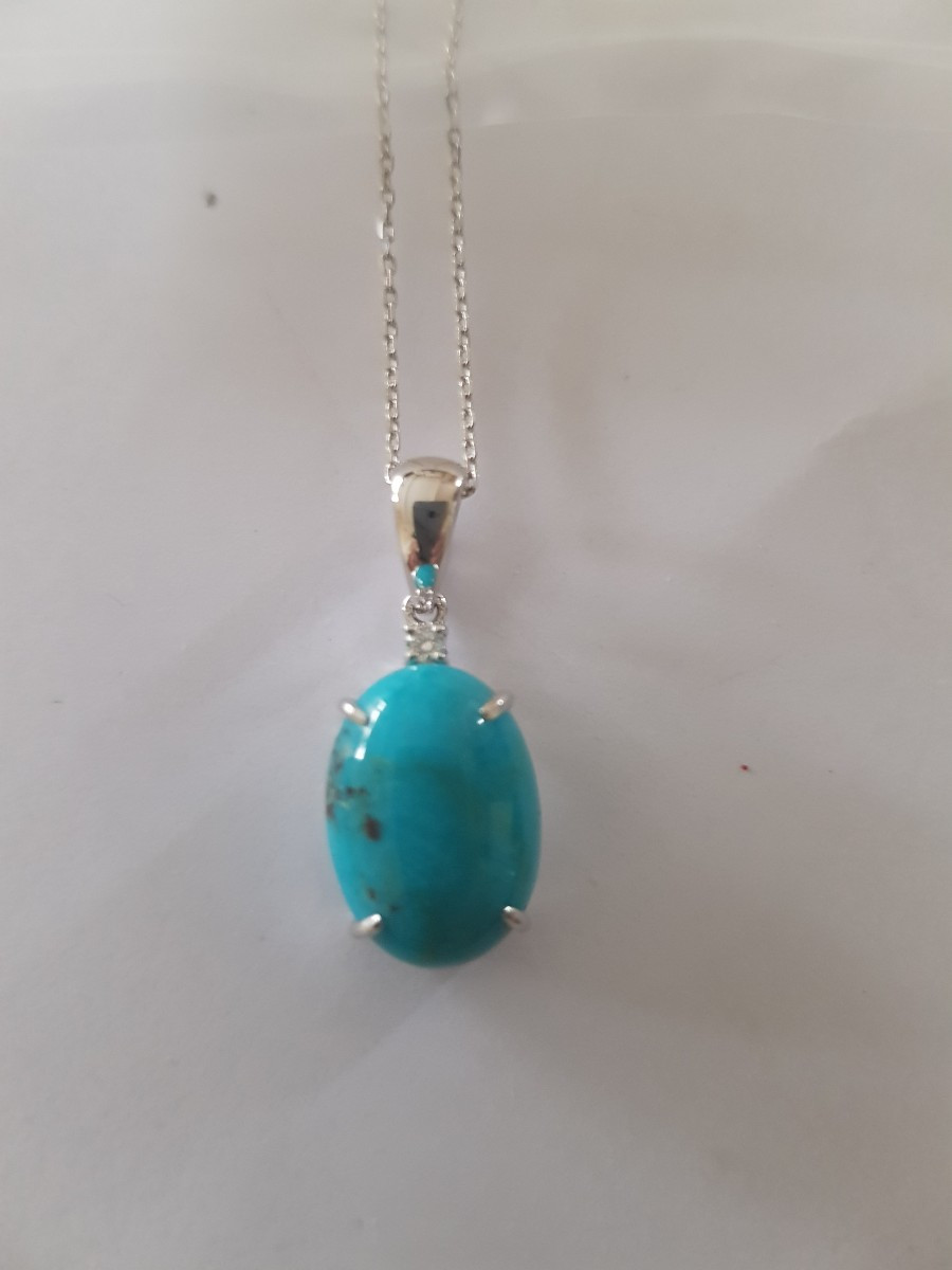 Pendentif or - turquoise- diamant- chaîne-photo-4