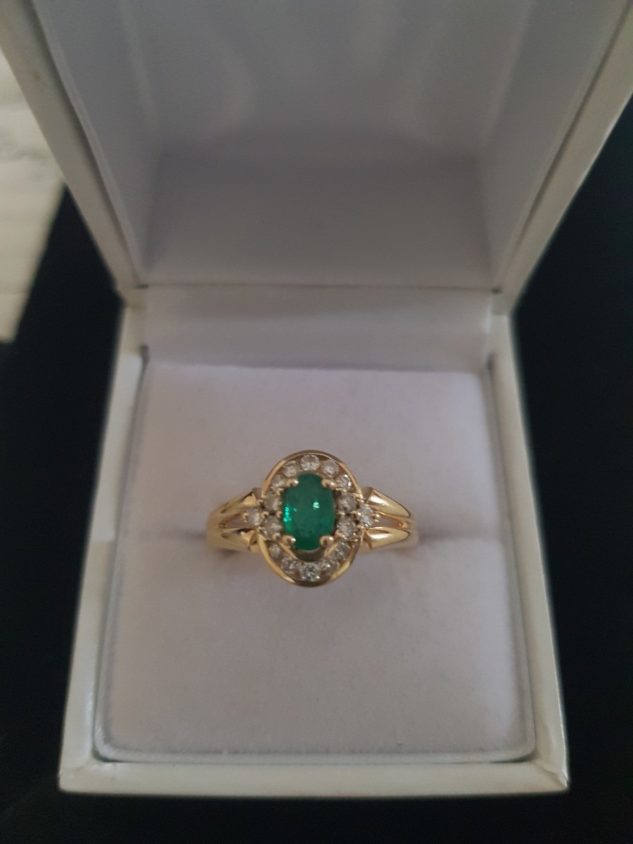 Gold, Emerald, And Diamond Ring