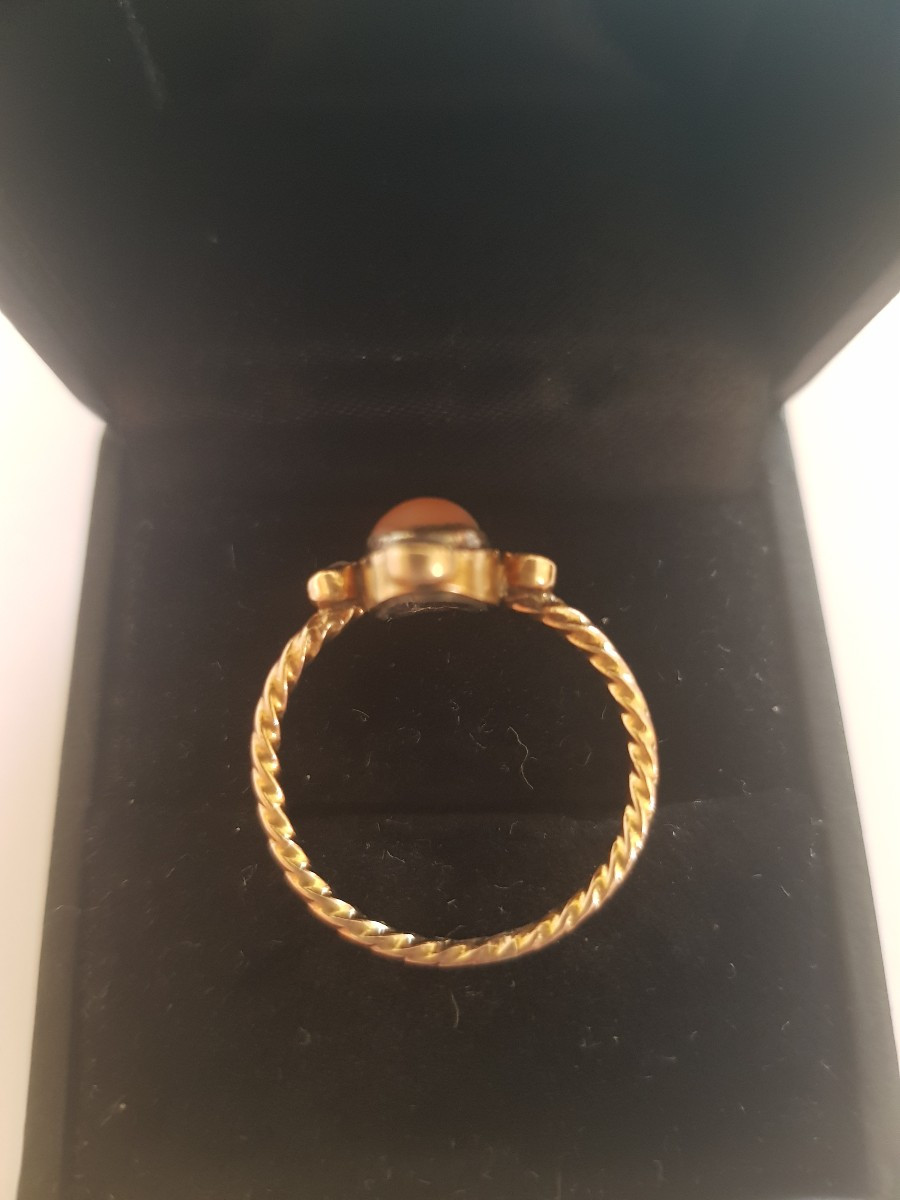Late 19th Century Gold Ring With Coral Beads-photo-4
