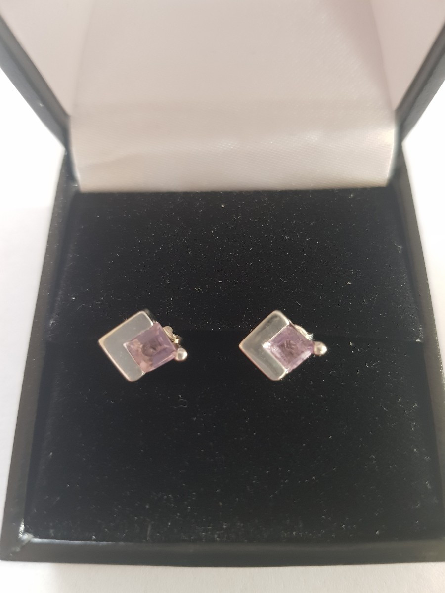 Pair Of Gold And Amethyst Stud Earrings-photo-3