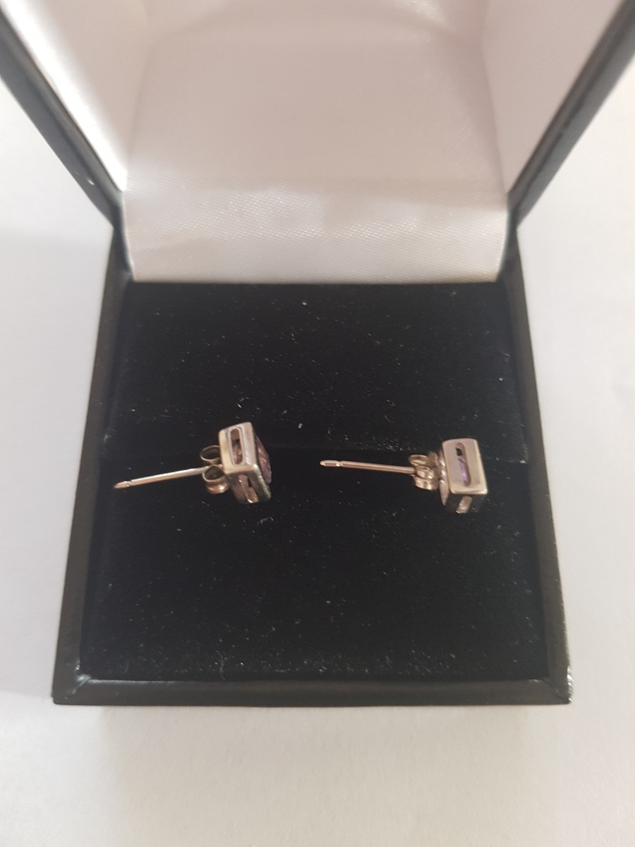 Pair Of Gold And Amethyst Stud Earrings-photo-4