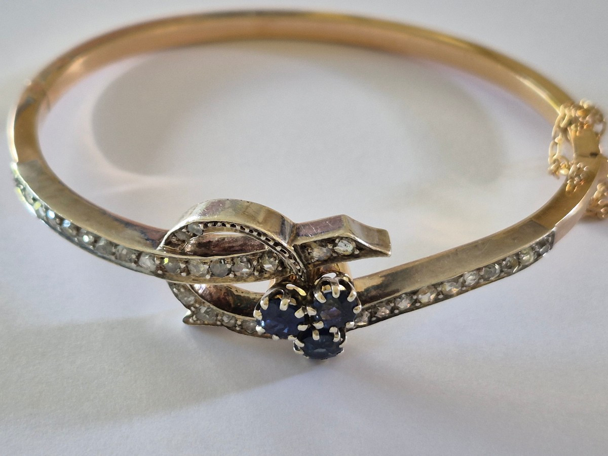 Bracelet or-argent saphirs, diamants-photo-3