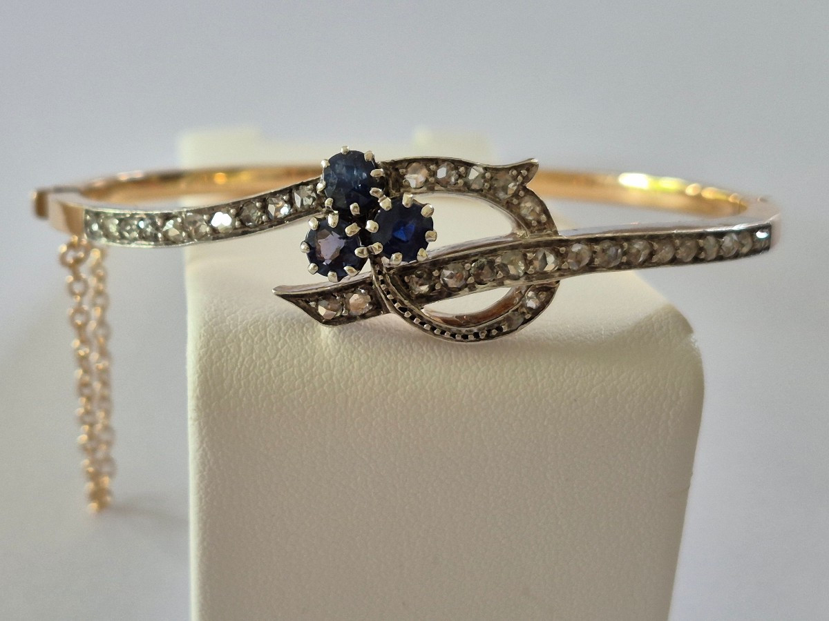 Bracelet or-argent saphirs, diamants-photo-2