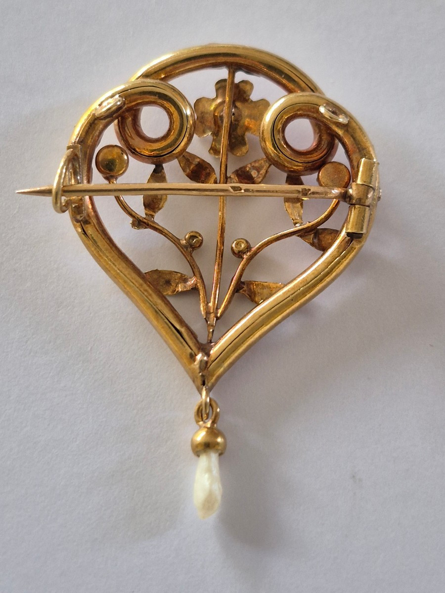 Art Nouveau Gold And Pearl Brooch-photo-2