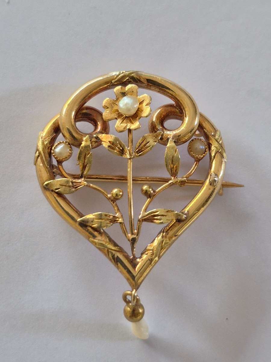 Art Nouveau Gold And Pearl Brooch-photo-3