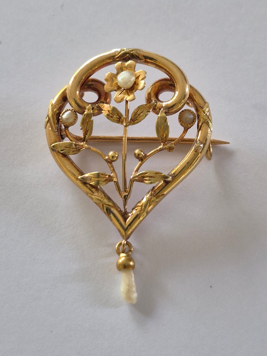Art Nouveau Gold And Pearl Brooch-photo-4