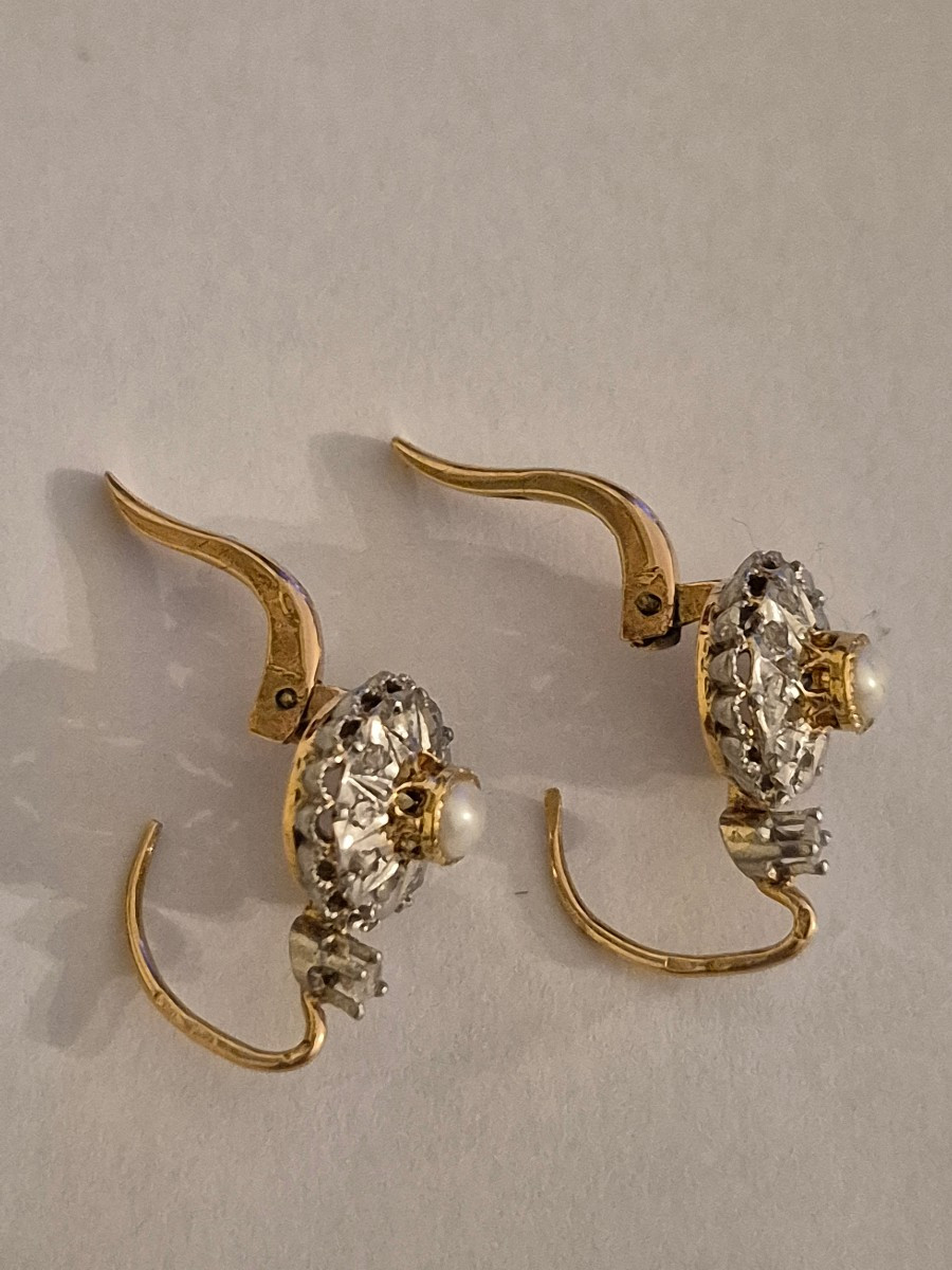 Pendants d'oreilles or-platine- perle- diamants-photo-2