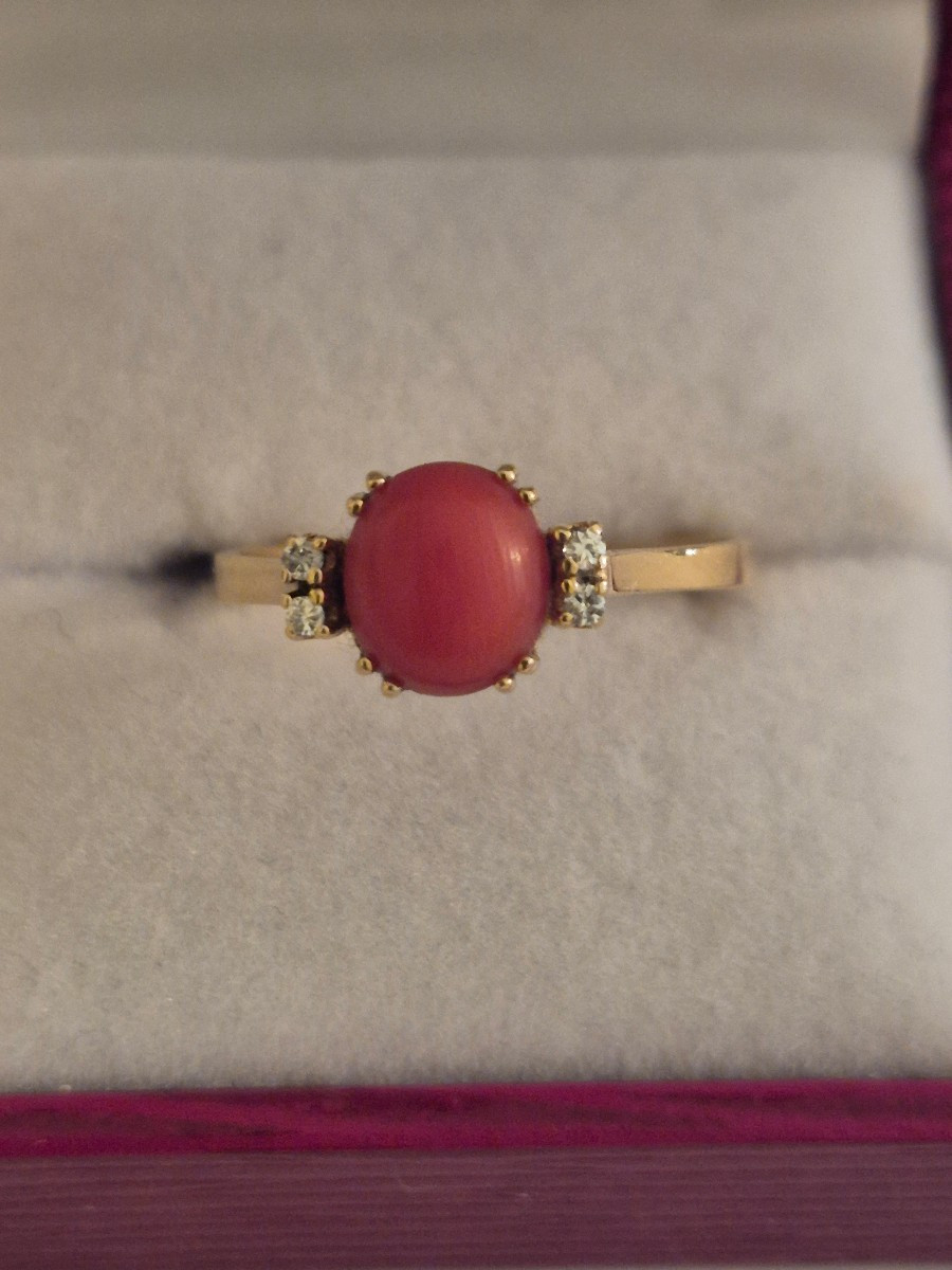 Gold- Coral- Diamond Ring