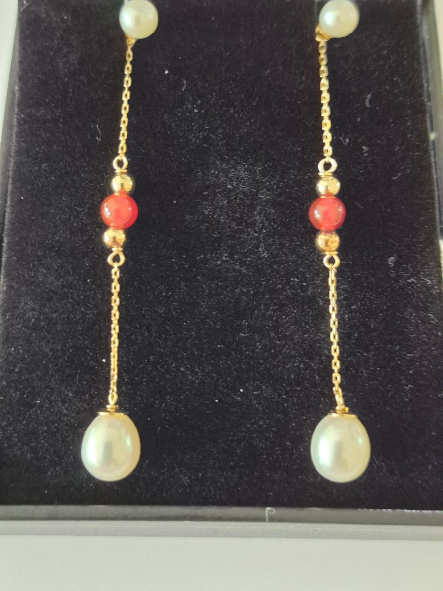 Pendants d'oreilles or- cornaline perles-photo-2