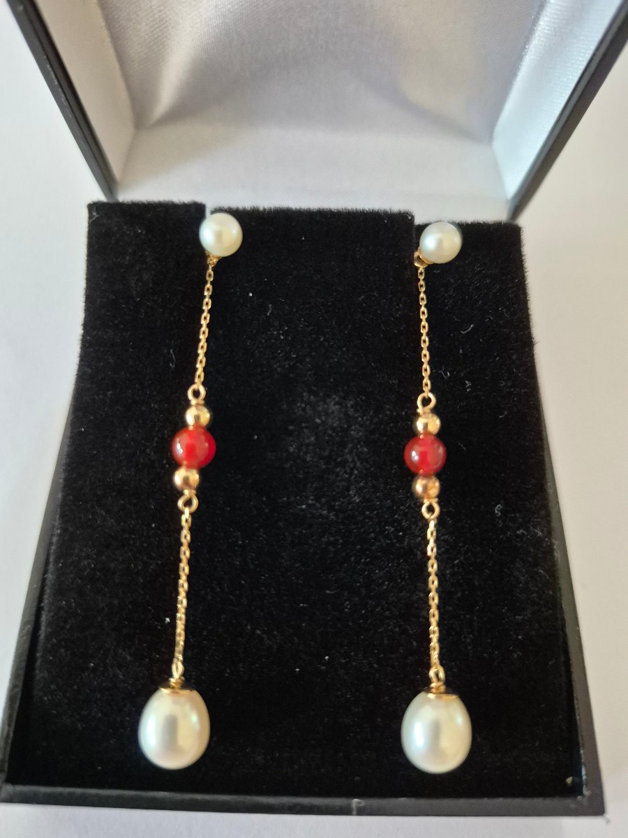Pendants d'oreilles or- cornaline perles
