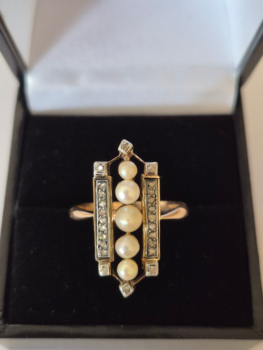 Bague or , perles et diamants-photo-2