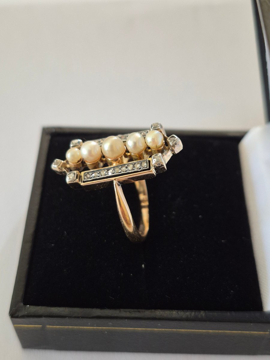 Bague or , perles et diamants-photo-3