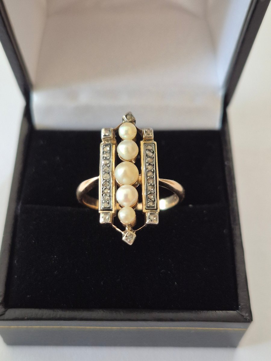 Bague or , perles et diamants