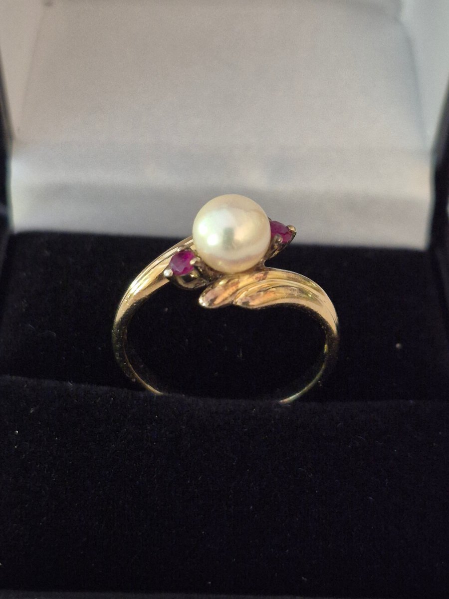 Bague or- perle- rubis