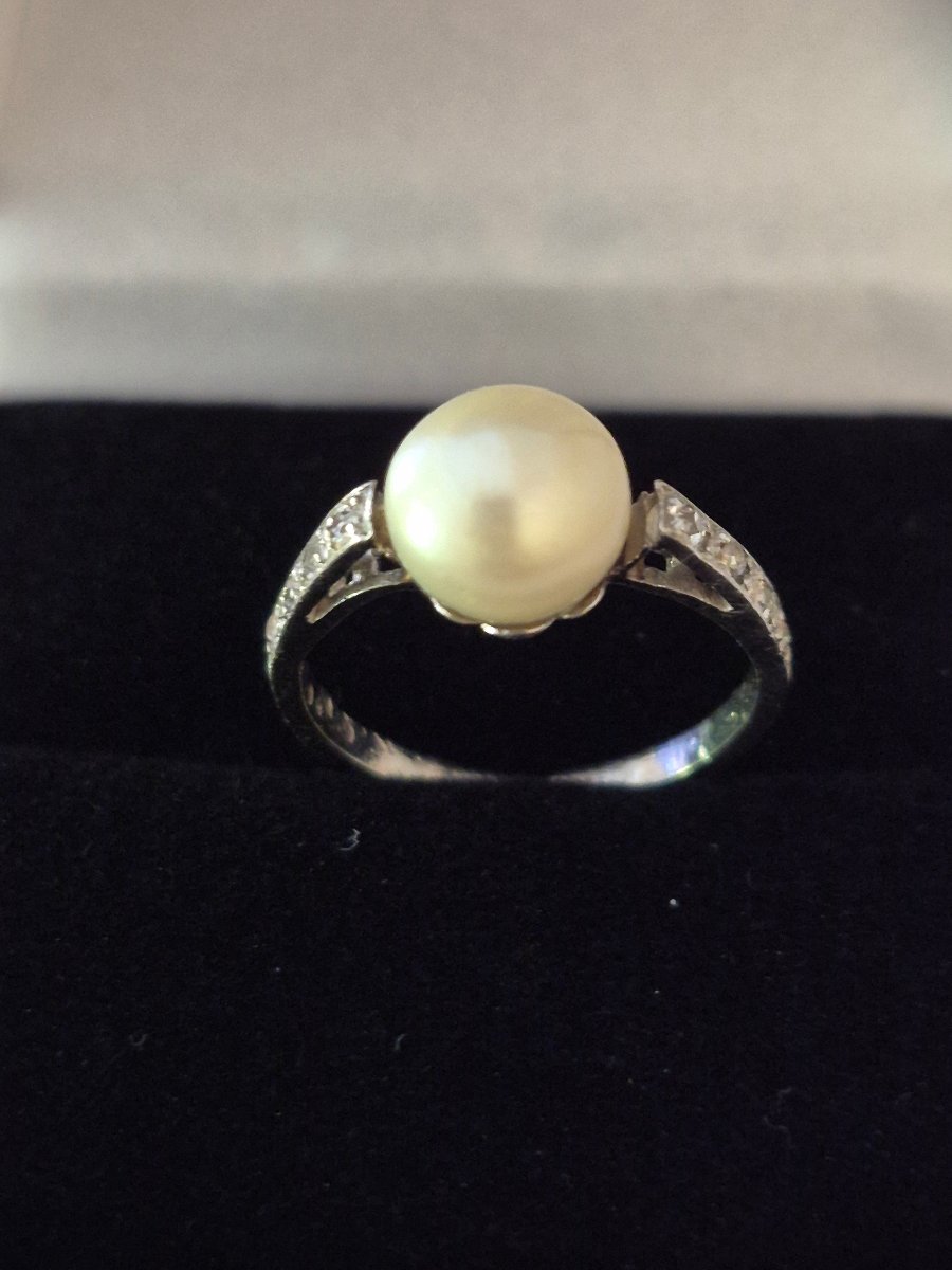 Platinum, Pearl, And Diamond Ring-photo-1