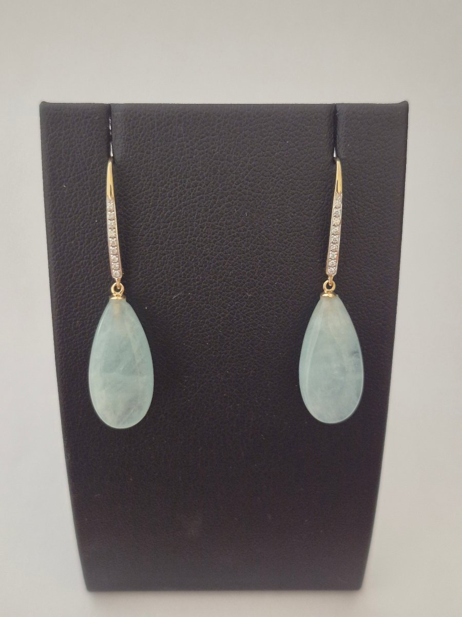 Pendants oreilles or-aigue marine- diamants