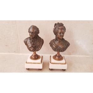 Pair Louis XVI And Marie-antoinette Bronze Busts