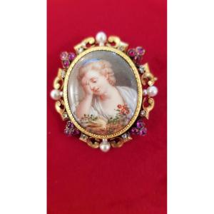 Broche Napoléonlll: Or- Rubis-diamants-perles- émail