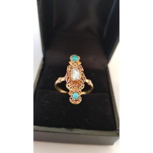 Gold Ring - Pearl - Turquoises