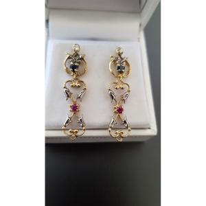 Gold-sapphires-rubies-diamonds Earrings