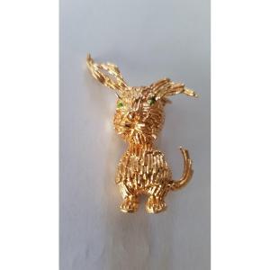 Gold Rabbit Brooch - Emeralds