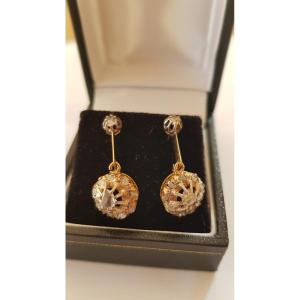 Gold-silver-diamond Drop Earrings