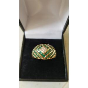 Gold-emerald-diamond Dome Ring