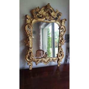 18th Century Carved Golden Wood Mirror 