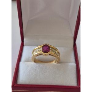 Bague or- rubis- diamants