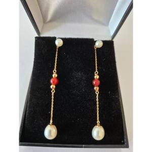 Gold Earrings - Carnelian Pearls