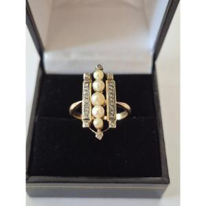 Bague or , perles et diamants