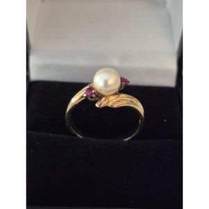 Bague or- perle- rubis
